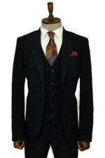 Three Piece Slim Fit Single Button Navy Blue Men Suit