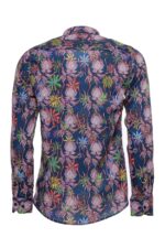 Tiger-And-Leaf-Patterned-Long-Sleeves-Slim-Fit-Blue-Men-Shirt-Wessi-4