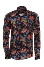 Tiger Patterned Slim Fit Long Sleeves Black Men Shirt