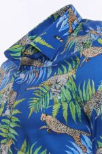 Tiger-Patterned-Slim-Fit-Long-Sleeves-Blue-Men-Shirt-Wessi-2