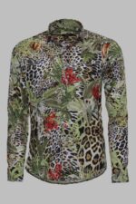 Tiger Patterned Slim Fit Long Sleeves Multicolor Men Shirt