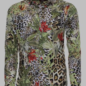 Tiger Patterned Slim Fit Long Sleeves Multicolor Men Shirt - Wessi