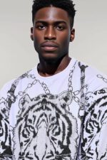 Tiger Patterned Slim Fit White SweatshirtTiger Patterned Slim Fit White Sweatshirt