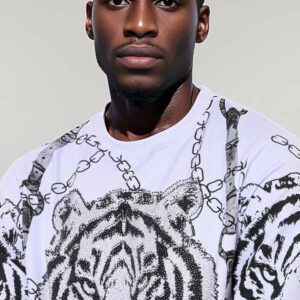 Tiger Patterned Slim Fit White SweatshirtTiger Patterned Slim Fit White Sweatshirt - Wessi