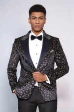 Tiny Flower Pattern Black Men Tuxedo Blazer