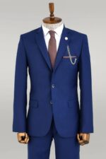 Two Buttons Two Piece Blue Men Suit