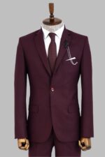 Two Buttons Two Piece Burgundy Men Suit