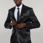 Two Buttons Two Piece Slim Fit Satin Black Men Suit