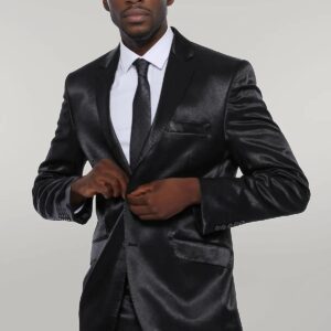 Two Buttons Two Piece Slim Fit Satin Black Men Suit