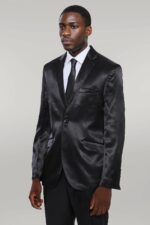 Two-Buttons-Two-Piece-Slim-Fit-Satin-Black-Men-Suit-4
