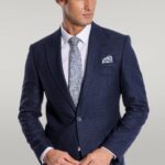 Two Piece Patterned Navy Blue Men Suit - Wessi