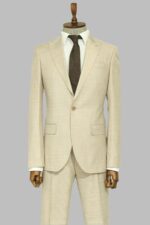 Two Piece Slim Fit Single Button Beige Men Suit