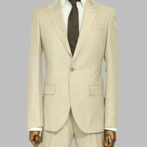 Two Piece Slim Fit Single Button Beige Men Suit