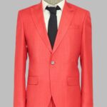 Two Piece Slim Fit Single Button Coral Red Men Suit - Wessi