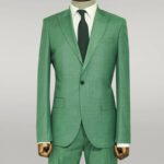 Two Piece Slim Fit Single Button Green Men Suit - Wessi