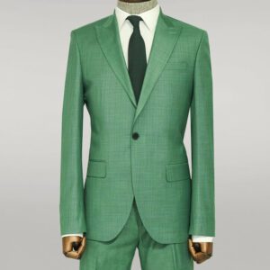 Two Piece Slim Fit Single Button Green Men Suit - Wessi