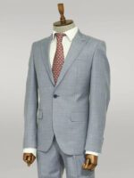 Two Piece Slim Fit Single Button Grey Blue Men Suit