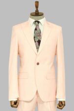 Two Piece Slim Fit Single Button Peach Colour Men Suit