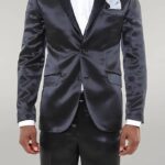 Two Piece Two Buttons Modeled Lapel Satin Black Men Groom Suit