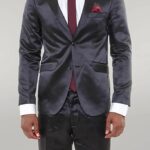 Two Piece Two Buttons Modeled Lapel Satin Black Men Groom Suit