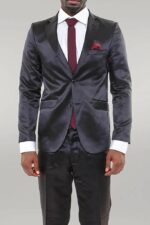 Two Piece Two Buttons Modeled Lapel Satin Black Men Groom Suit