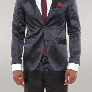 Two Piece Two Buttons Modeled Lapel Satin Black Men Groom Suit