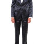 Two Piece Two Buttons Modeled Lapel Satin Black Men Groom Suit