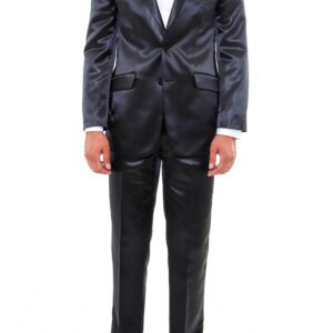 Two Piece Two Buttons Modeled Lapel Satin Black Men Groom Suit