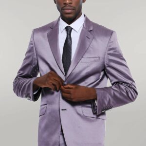 Two Piece Two Buttons Modeled Lapel Satin Grey Men Groom Suit