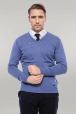 V Neck Blue Men's Knitwear