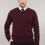 V Neck Burgundy Men's Knitwear - Wessi