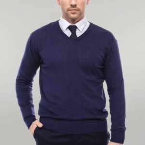 V Neck Navy Blue Men Sweater - Wessi