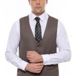 V Neck Patterned Brown Vest - Wessi