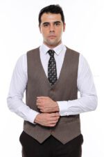 V Neck Patterned Brown Vest