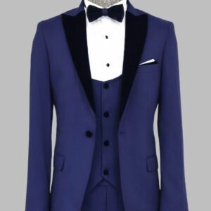 Velvet Lapel Slim Fit Blue Men Suit - Wessi