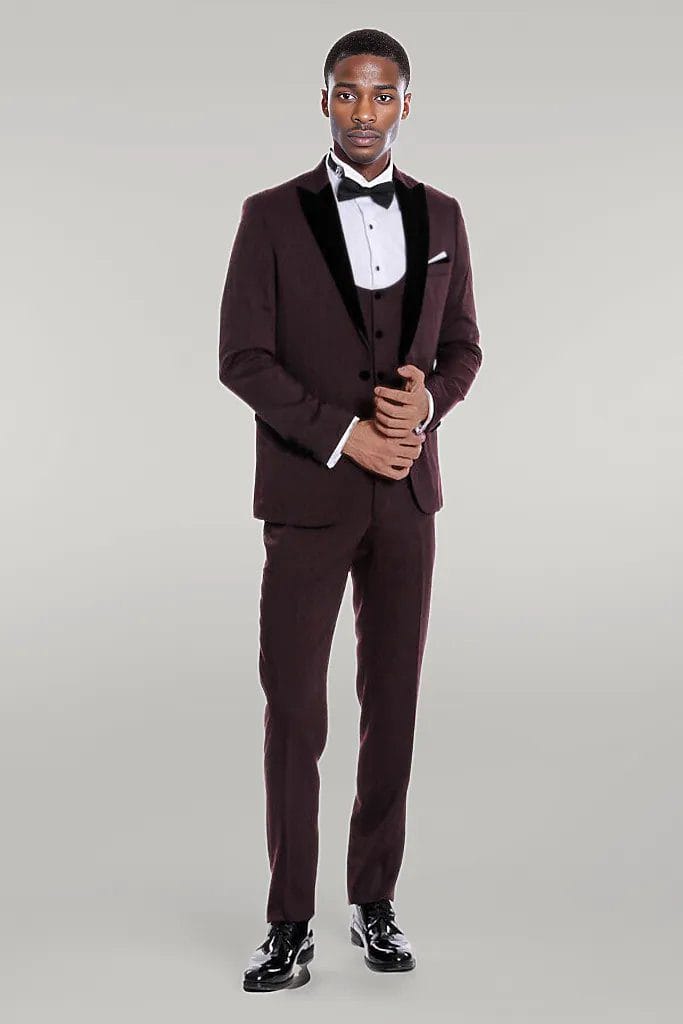 OMC Signature Men's Velvet Shawl Lapel Slim Fit Tuxedo Jacket (Burgundy)