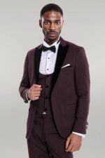 Velvet Lapel Slim Fit Burgundy Men Tuxedo