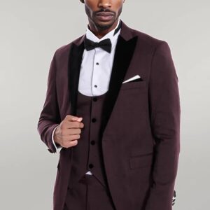 Velvet Lapel Slim Fit Burgundy Men Tuxedo - Wessi
