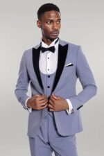 Velvet Lapel Slim Fit Light Blue Men Suit