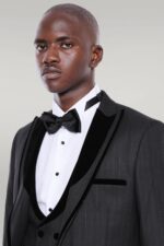 Velvet-Lapel-Striped-Herringbone-Black-3-Piece-Tuxedo-Wessi-2
