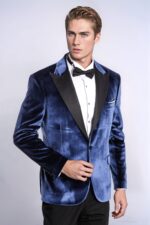 Velvet Slim Fit Blue Men Tuxedo Jacket