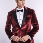Velvet Slim Fit Burgundy Men Tuxedo Jacket - Wessi