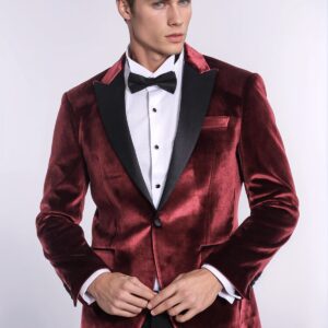 Velvet Slim Fit Burgundy Men Tuxedo Jacket - Wessi