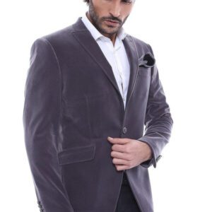 Velvet Slim Fit Grey Men Blazer - Wessi