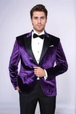 Velvet Slim Fit Single Button Purple Men Party Blazer