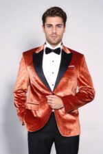 Velvet Slim Fit Single Button Tan Men Tuxedo Blazer