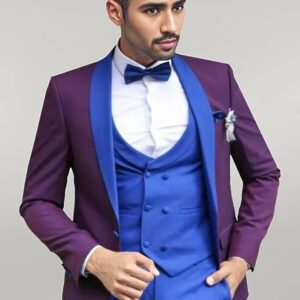 Vested Combined Burgundy-Blue Tuxedo - Wessi