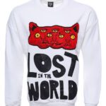 White Circle Neck Cat Printed Men's Sweatshirt - Wessi