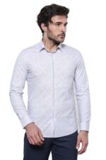 White Long Sleeve Patterned Shirt
