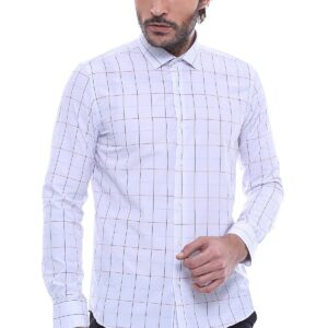 White Slim Fit Plaid Men's Shirt | Wessi